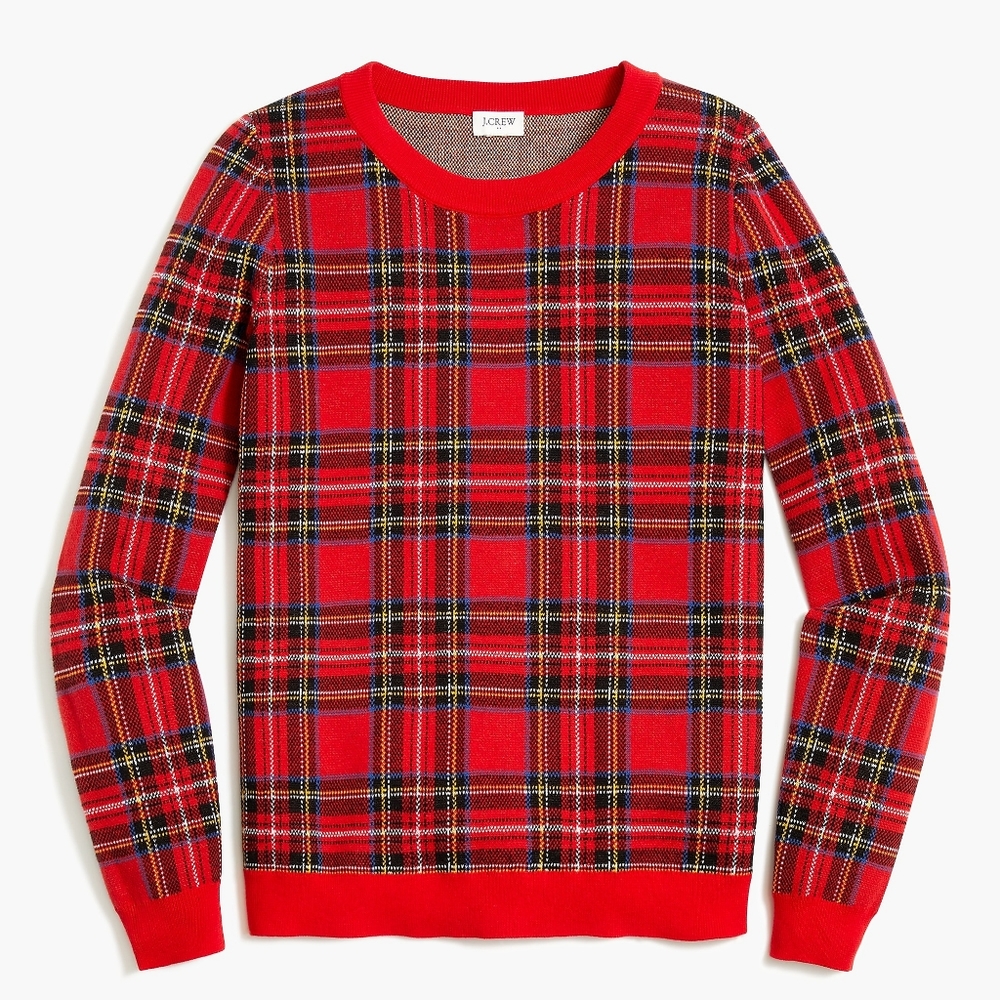 New! J Crew sz XS X-Small Red Tartan Plaid Christmas Sweater Cotton NWT - Picture 5 of 13